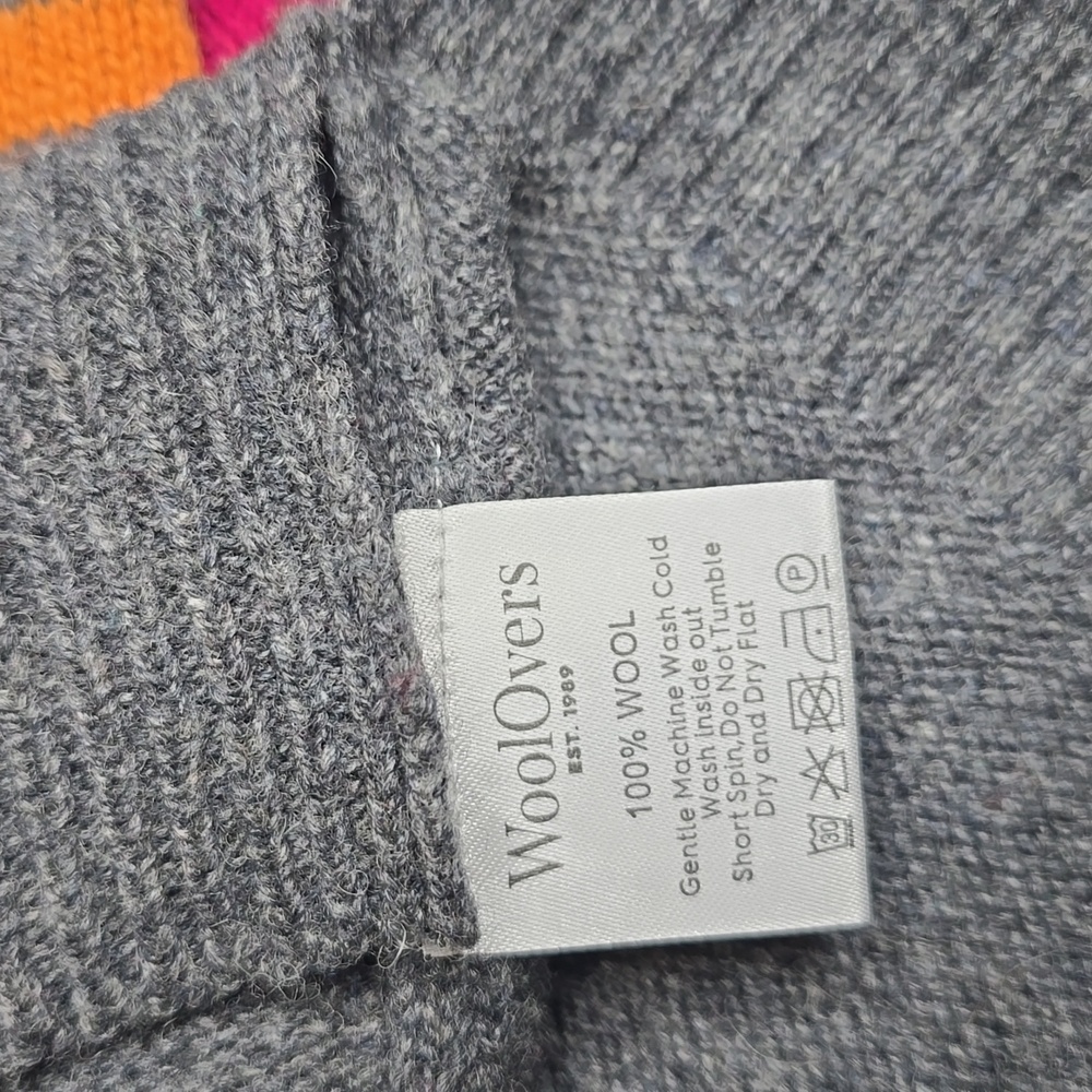 WoolOvers Crewneck Pullover Grey Rainbow Stripes Pure Merino Wool - Picture 7 of 8